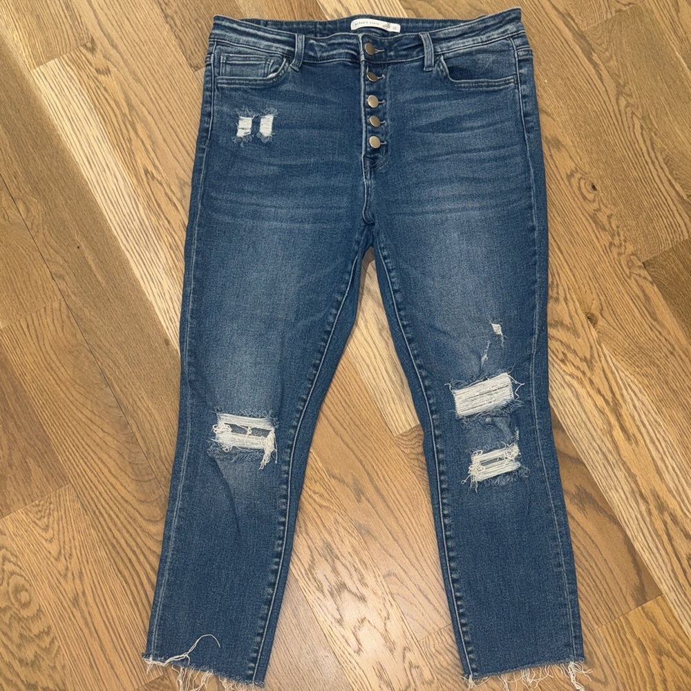 Altar'd State Dark Blue Distressed Ankle Jeans